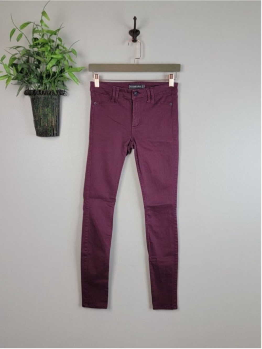 AF 00 Abercrombie & Fitch Super Skinny Jeans Mid Rise Burgundy Jegging Stretch
